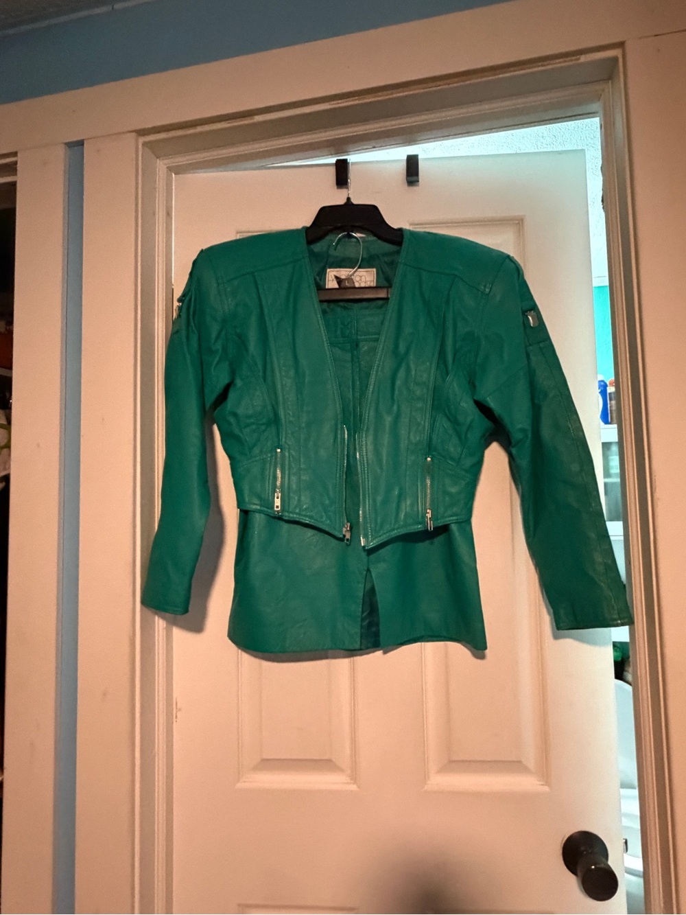 Vintage Yucatan Bay Teal Genuine Leather Jacket & Skirt Set